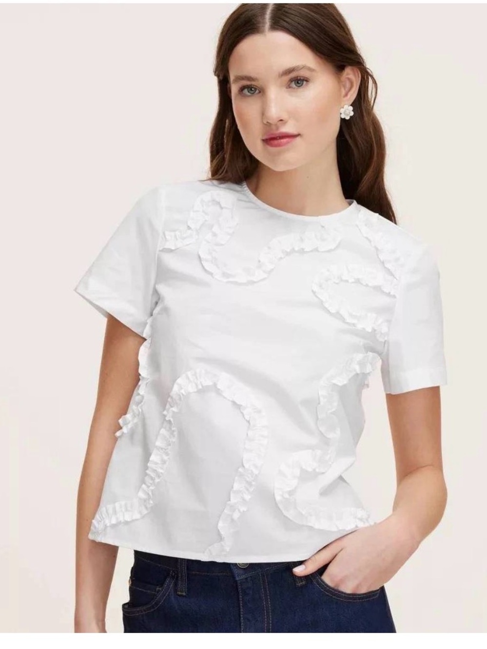 Kate Spade x Target White Short-Sleeve Ruffle Appliqué Top